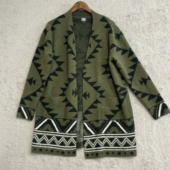 NWOT Frye Women's L Aztec Pattern Cardigan Sweater Polyester Spandex Open front - Picture 5 of 10